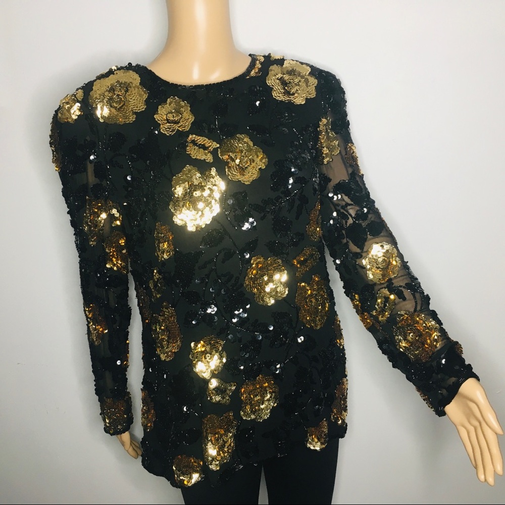 Niteline black and gold sequins top